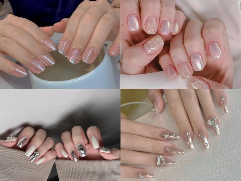 Mẫu nail tráng gương Hàn Quốc với lớp phủ bóng như gương