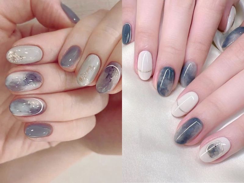 Kiểu nail vân đá màu xanh vừa nhẹ nhàng, nữ tính lại quý phái, thanh lịch