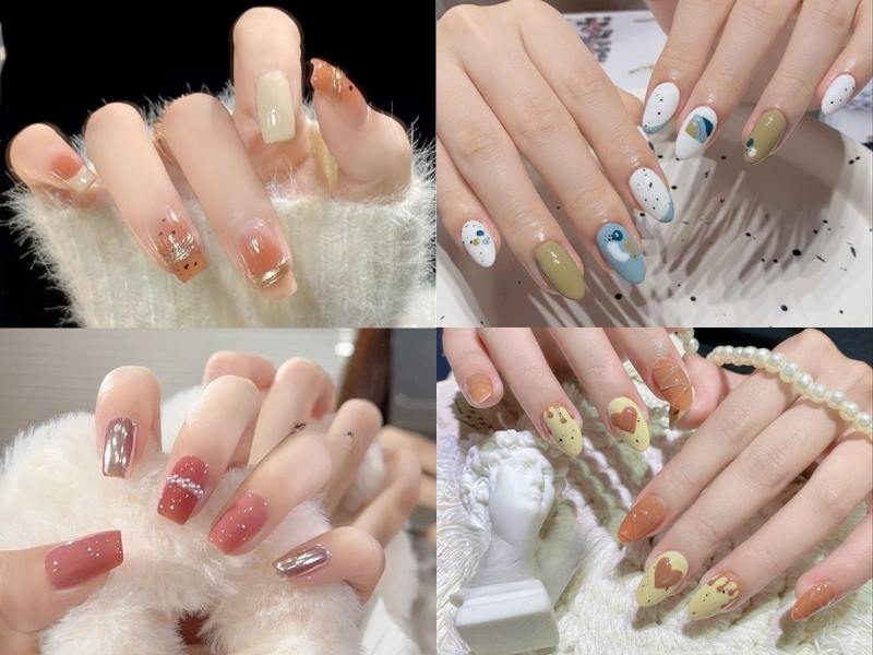 Nail Hàn Quốc dễ thương họa tiết chấm tròn ngẫu nhiên với các màu sắc ngọt ngào