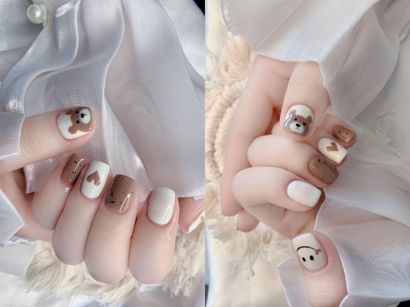 Mẫu nail Hàn Quốc dễ thương họa tiết con vật 