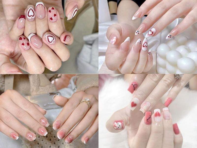 Mẫu nail Hàn Quốc họa tiết trái tim