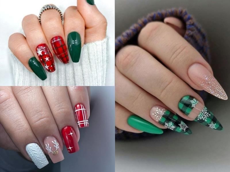 Mẫu nail noel kẻ sọc