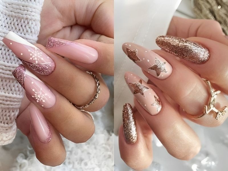 Mẫu nail kim tuyến vẽ họa tiết đẹp mắt, ấn tượng 