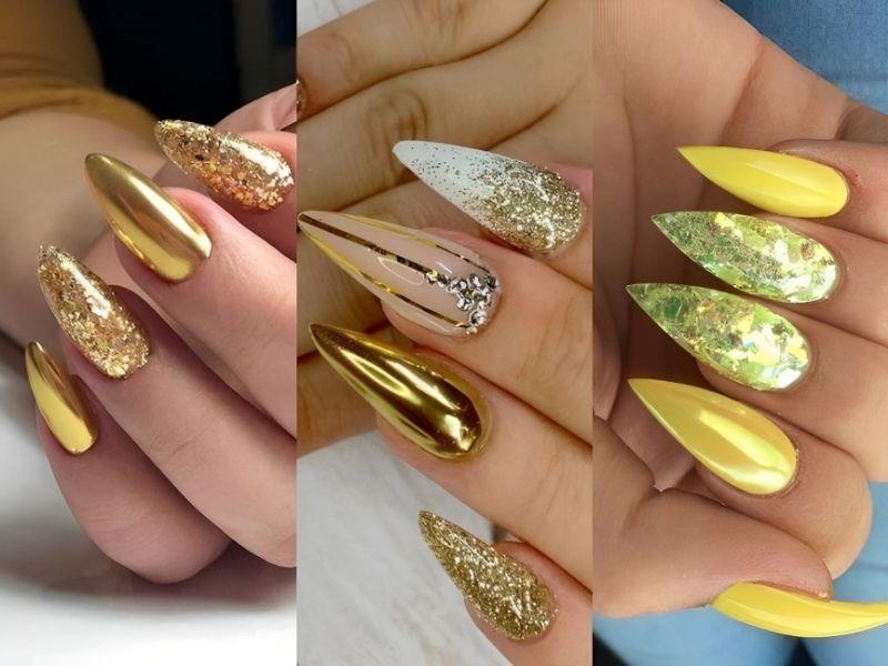 Những mẫu nail kim tuyến ánh vàng lấp lánh