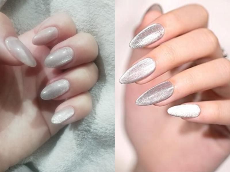 Mẫu nail mắt mèo trắng lung linh và bắt mắt 