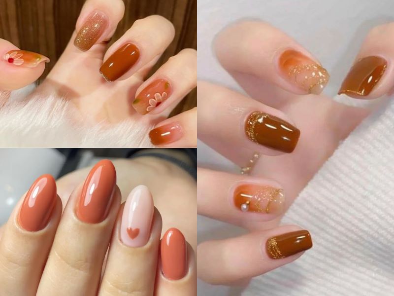 Nail nâu cam vừa năng động vừa trẻ trung