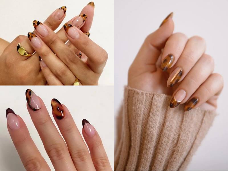 Nail nâu mix họa tiết da báo đa dạng