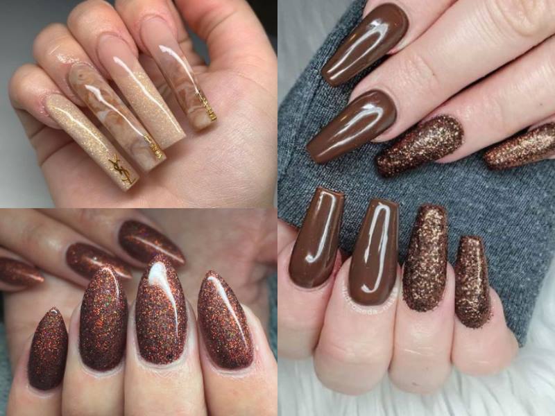 Nail nâu có nhũ vừa tinh tế vừa trang nhã 