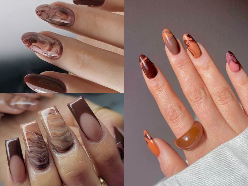 Nail nâu vân sữa đẹp và tinh tế