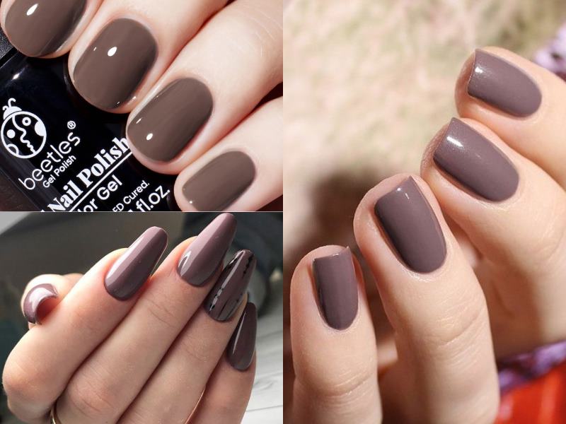 Nail màu nâu xám đơn giản cho nhiều loại móng 