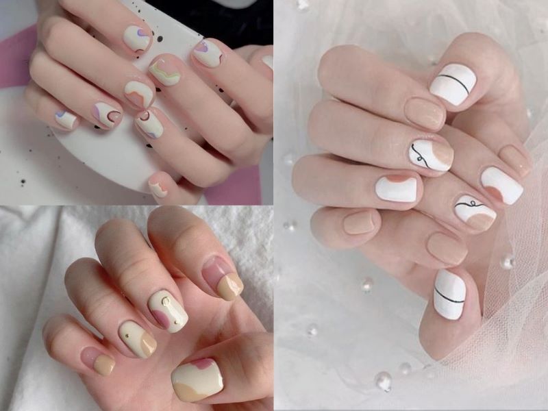 Mẫu nail màu trắng họa tiết đáng yêu