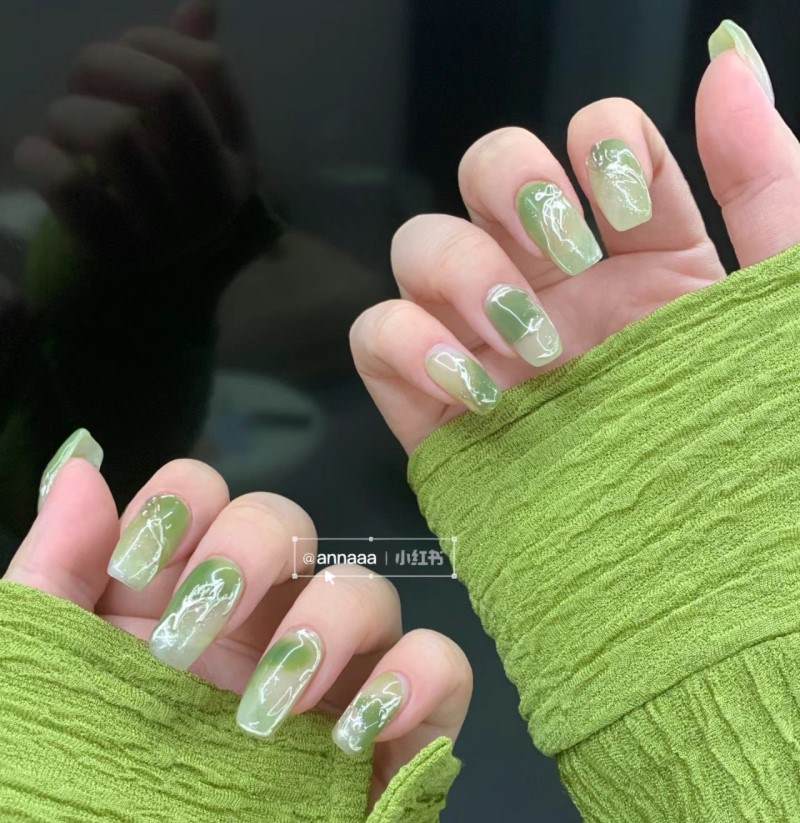 nail xanh lá cây loang móng dài 