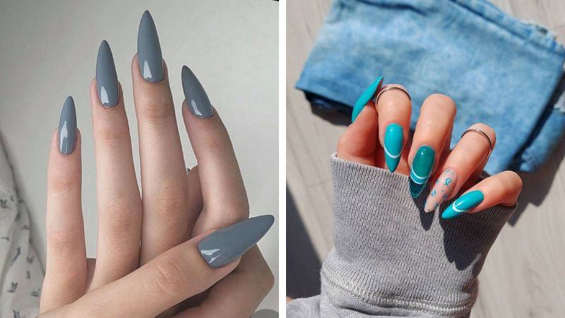 Nail nhọn màu xanh thanh lịch