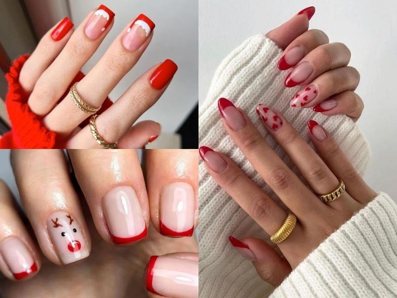 Mẫu nail noel đầu móng đỏ