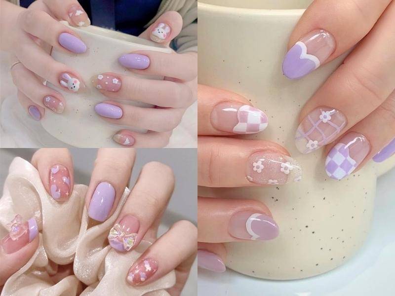 Nail noel mẫu màu tím sữa