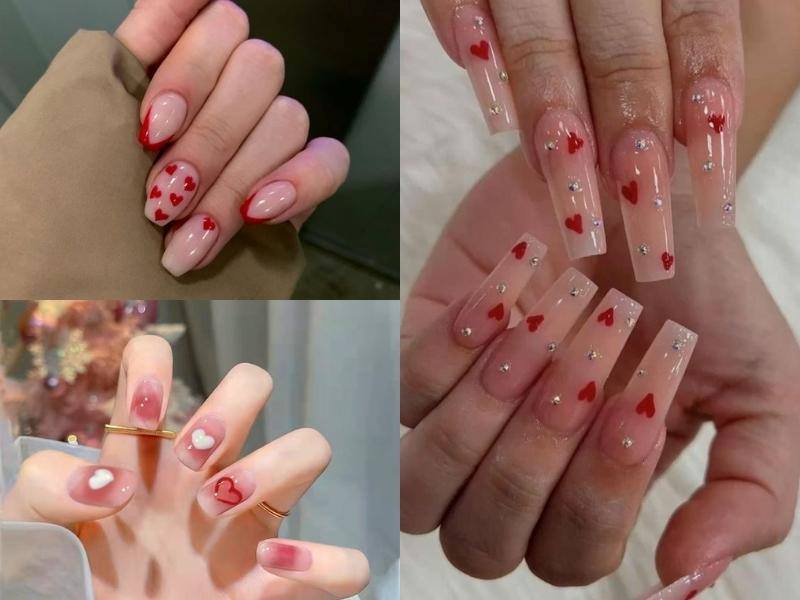 Mẫu nail noel gel đỏ trái tim