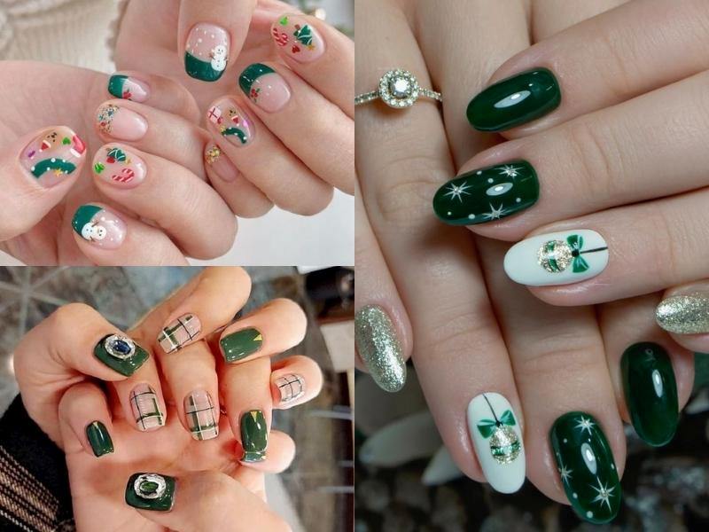 Nail noel xanh bạc hà 