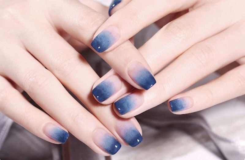 nail ombre xanh dương móng dài 