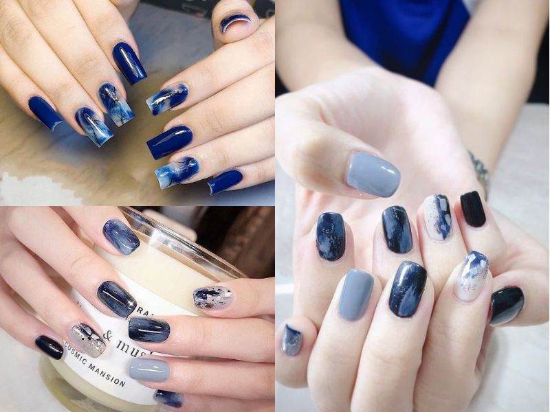 Mẫu nail vuông đẹp sơn bóng navy