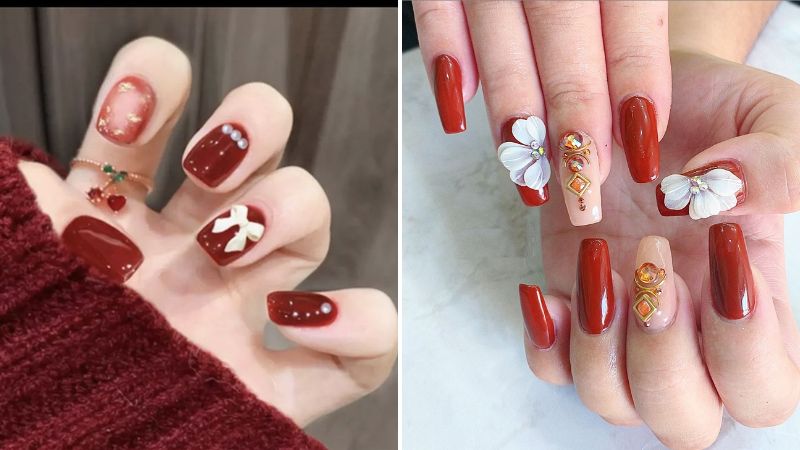 Nail tay đơn giản màu đỏ