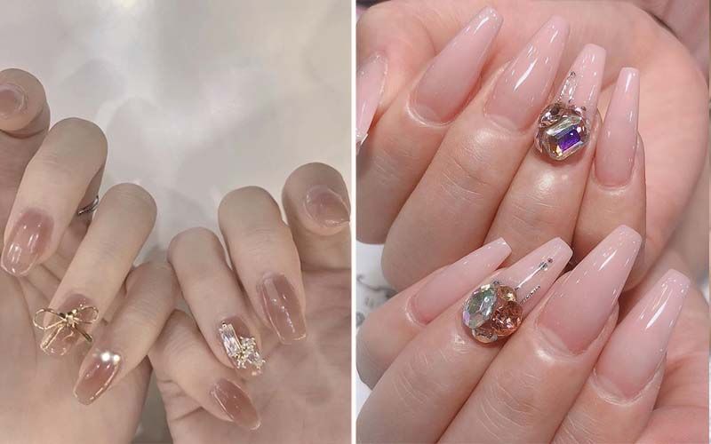 Những mẫu nail sơn thạch đính đá mang lại sự sang trọng quý phái và nổi bật giữa đám đông. 