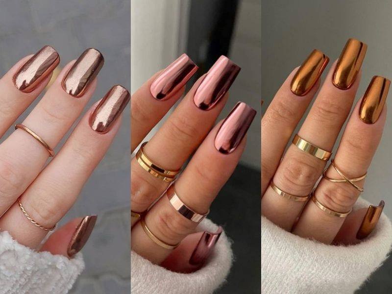 Mẫu nail tráng gương cá tính, sành điệu cho dịp Tết