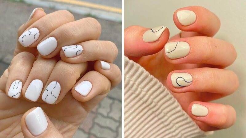 Nail trắng họa tiết uốn lượn độc đáo