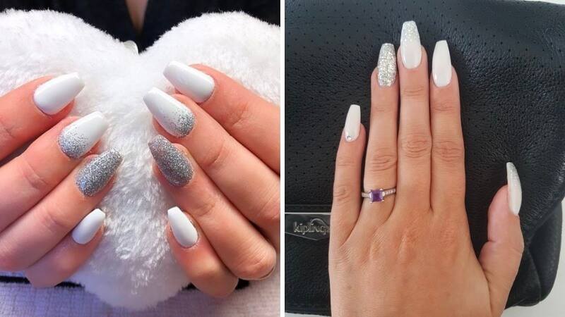 Nail trắng đính đá đẹp lộng lẫy 