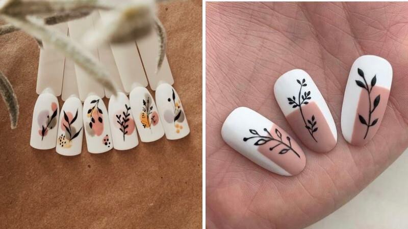 Nail trắng họa tiết hoa lá