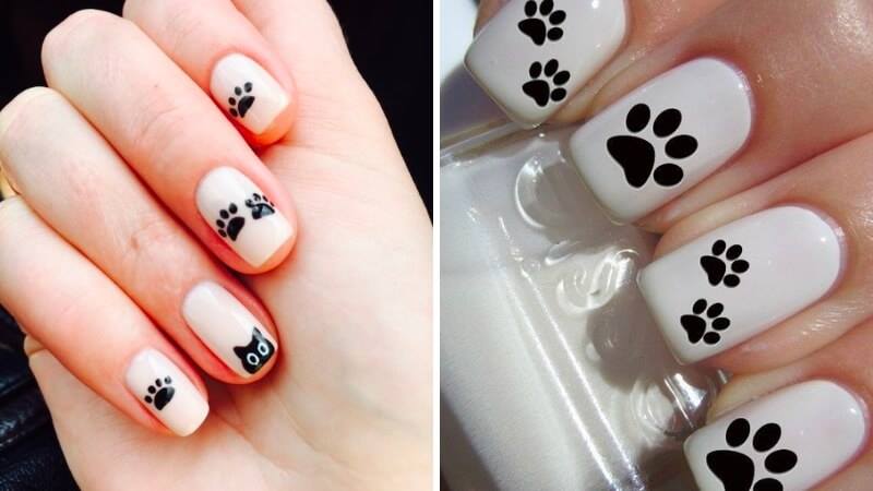 Nail trắng họa tiết bàn chân chó