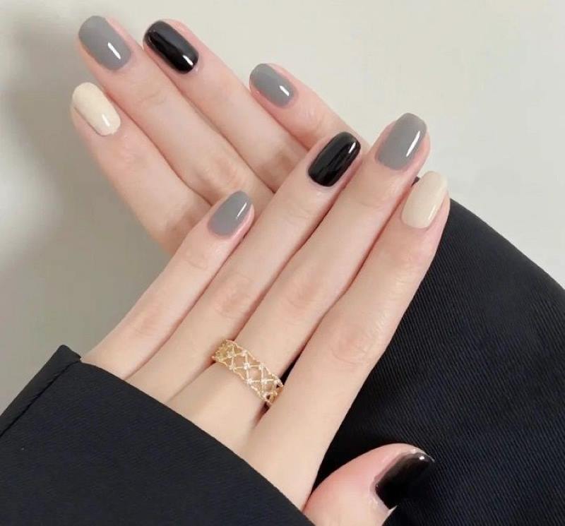 Nail vẽ tông màu lạnh đen trắng xám 