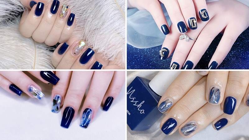 Nail xanh dương đẹp cho móng tay dài