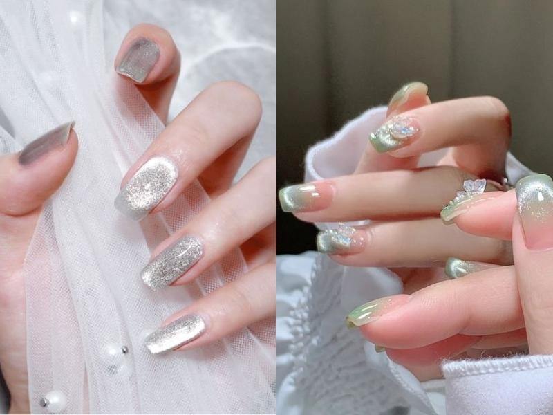 nail mắt mèo có hiệu ứng lấp lánh lung linh, huyền ảo