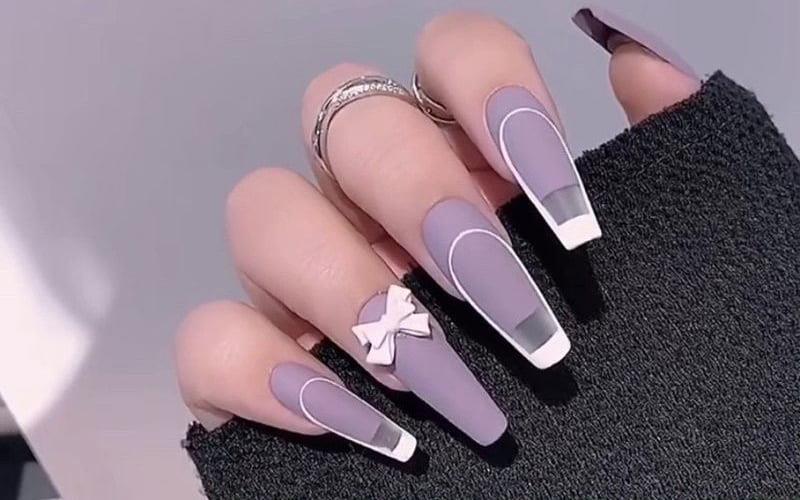 mẫu nail cho móng dài màu tím lãng mạn 