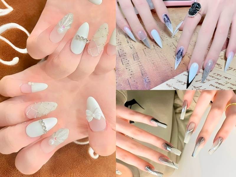 Mẫu nail màu trắng đẹp pha màu