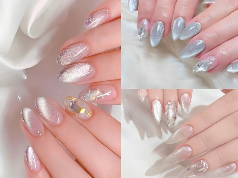 Mẫu nail màu trắng đẹp mắt mèo