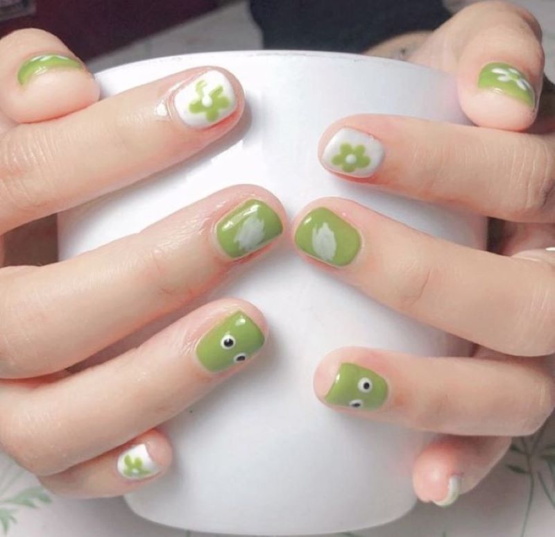 Nails xanh lá chủ đề thiên nhiên dễ thương