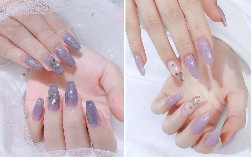 Mẫu nail sơn thạch tím là sự lựa chọn cho những ai yêu thích sự chung thủy, màu sắc thể hiện sự quyến rũ, lãng mạn nên rất hợp cho ngày cưới.