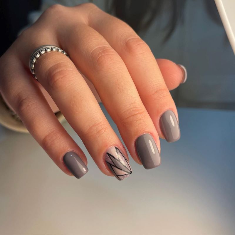 Mẫu nail xám xi măng cho móng ngắn