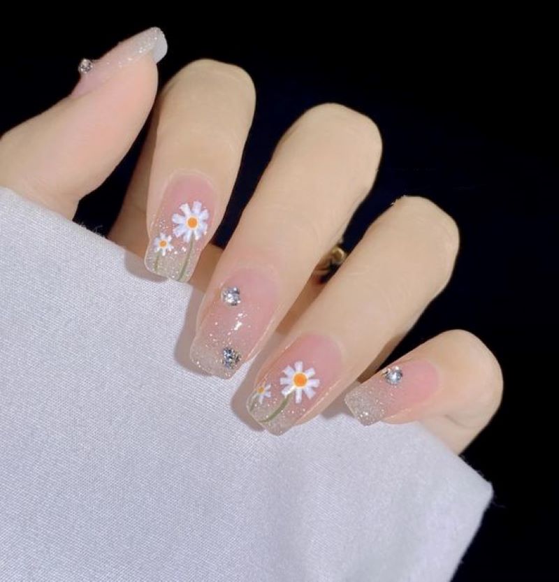 nail cúc hoạ mi mix hồng