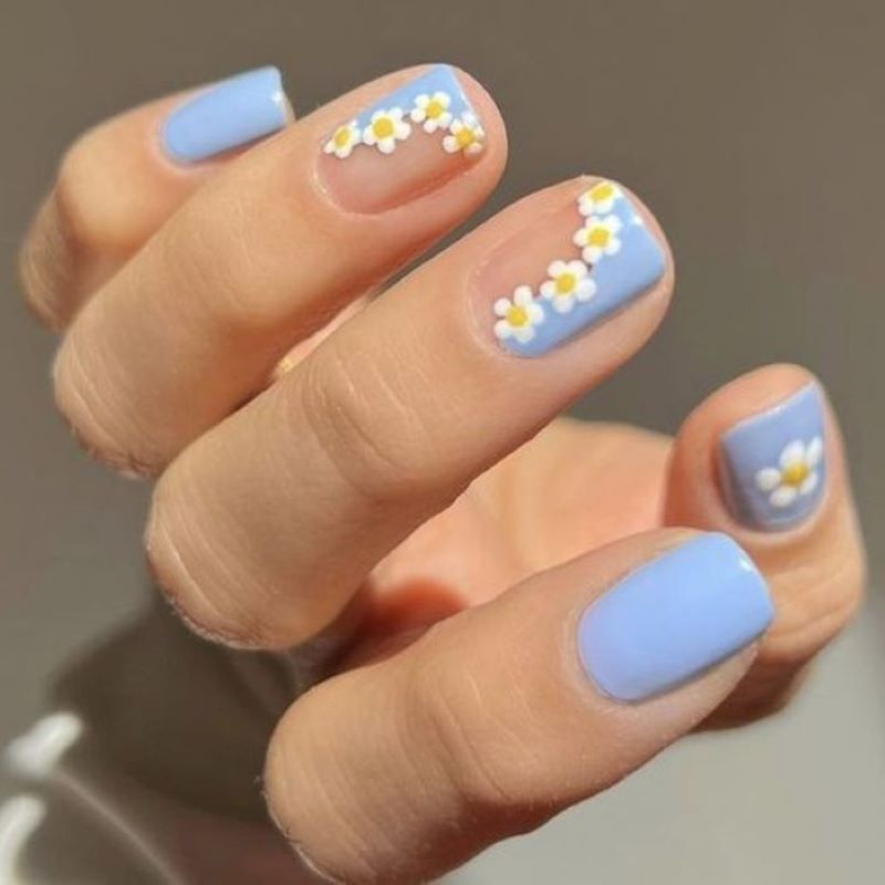 Mẫu nail hoa cúc trắng nhiều màu 