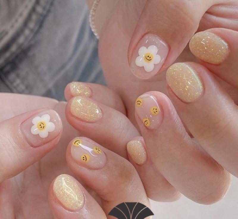 Nail cúac hoạ mi trắng lấp lánh