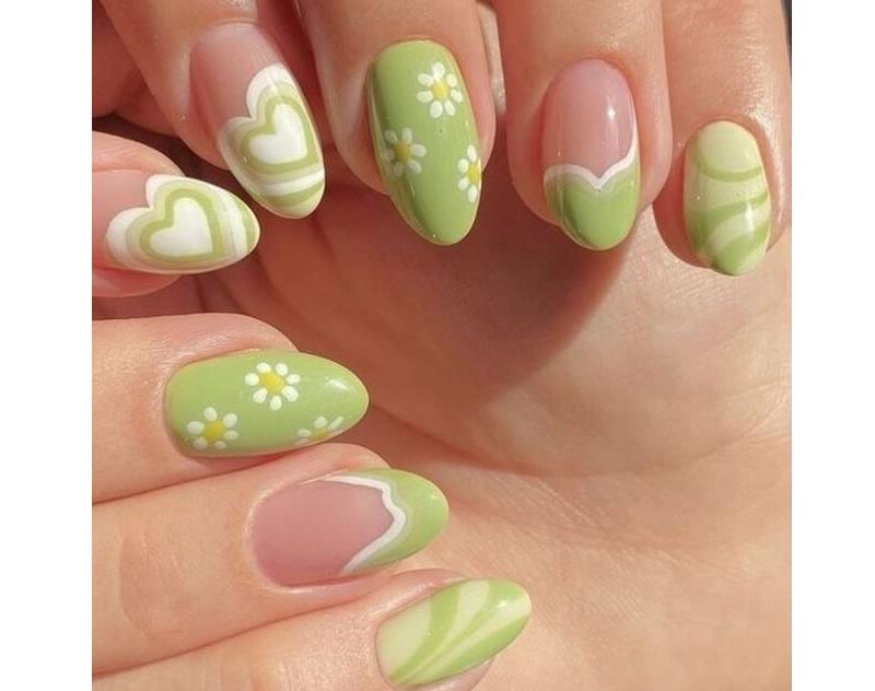 Bộ nail hoa cúc xanh bơ ngọt ngào