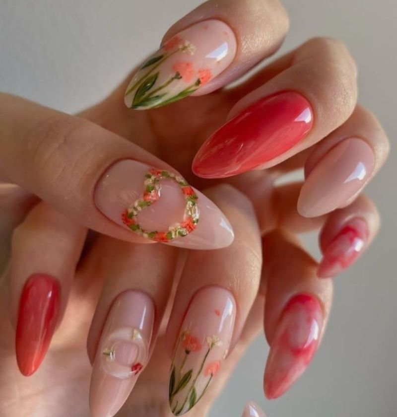 Nail hoa tay tulip đơn giản