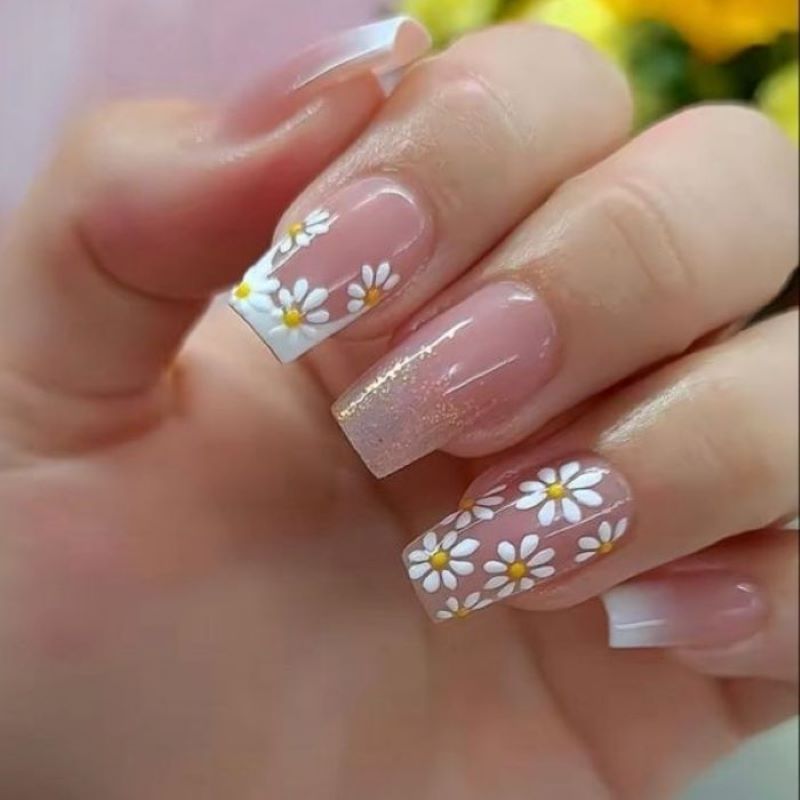 Nail cúac hoạ mi trắng kim tuyến 