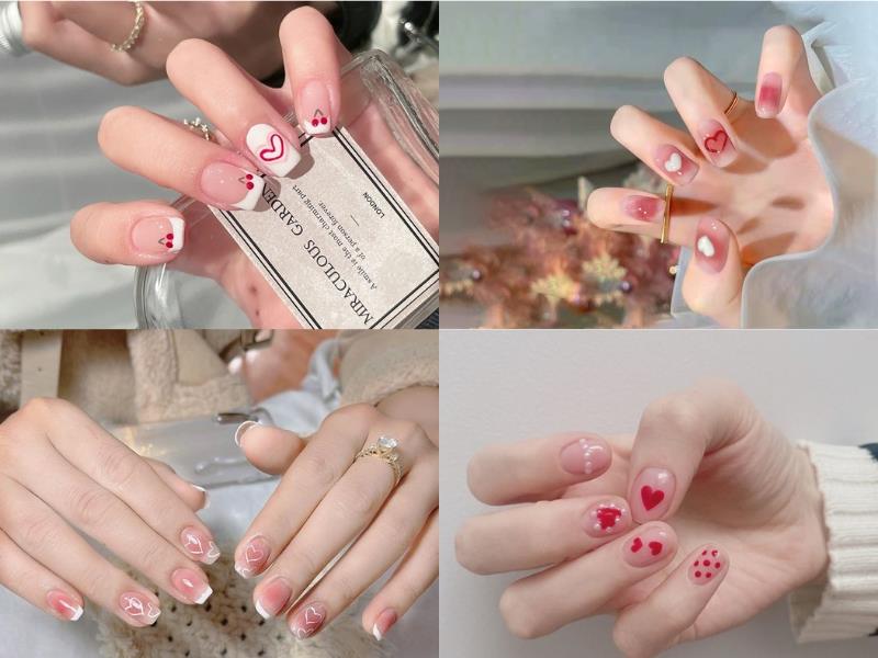 Những mẫu nail trái tim màu hồng thạch vô cùng ngọt ngào và đáng yêu