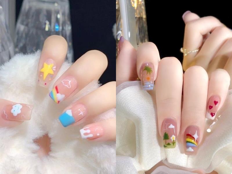 Kiểu vẽ họa tiết rực rỡ này giúp tạo điểm nhấn cho bộ nail 