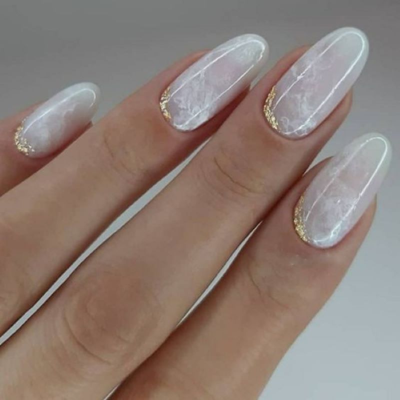 Bộ nail loang kết hợp nhũ màu gạo sang chảnh