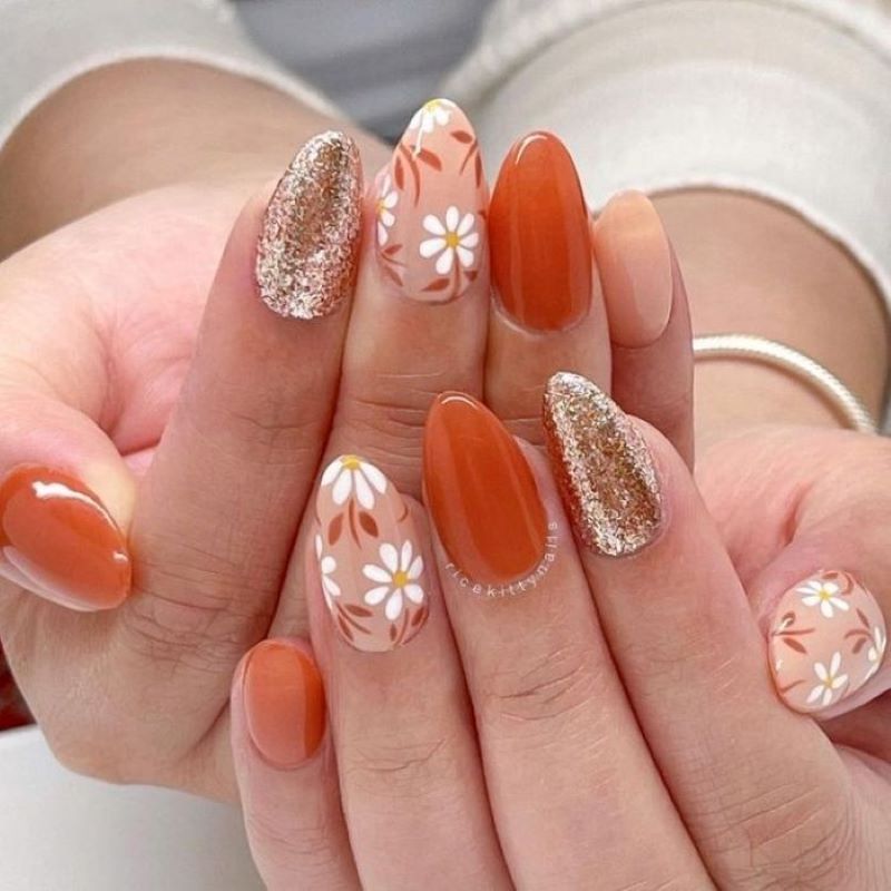 Nail cúac hoạ mi trắng kim tuyến 