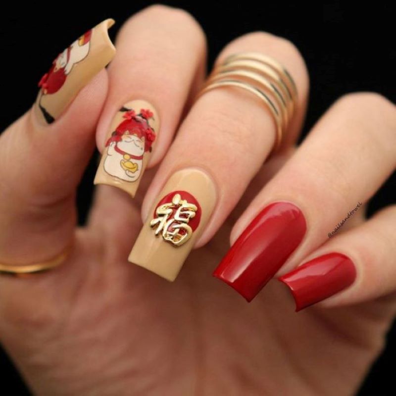 Nail Tết con mèo